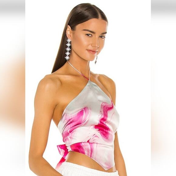 Retrofete Doris Top Tank in Marble Pink Size Large Halter NWT Silk Handkerchief - Picture 1 of 12